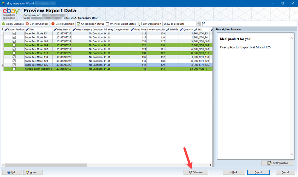 Preview Export Data