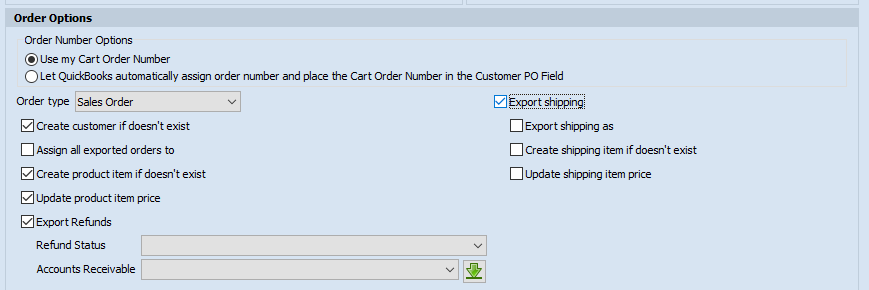 Order Options area